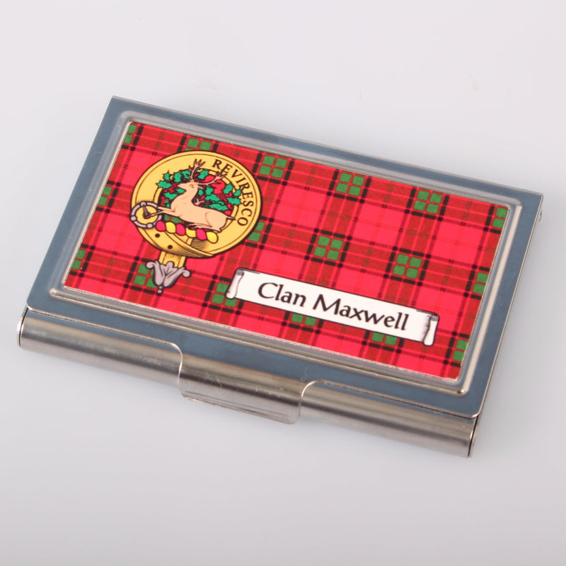 Maxwell Clan Crest and Tartan Business Card Case