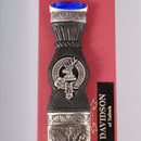 Close-up of the Davidson Clan Crest Sgian Dubh with a dazzling multi-faceted stone top, highlighting its luxurious design.