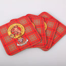 MacGillivray Clan Crest and Tartan Wooden Coaster 4 Pack showcasing vibrant Scottish designs and a glossy finish, perfect for home decor and heritage pride.