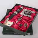 Murray Clan Crest Kilt Accessory Gift Set featuring an elegant pewter belt buckle with clan crest, perfect for enhancing your kilt outfit.