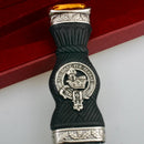 Close-up view of the MacDonald Clan Crest Sgian Dubh - Stone Top, highlighting the detailed 100% pewter metalwork and customizability with over 200 clan crests.