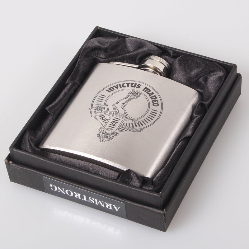 Armstrong 6oz Engraved Clan Crest Hip Flask