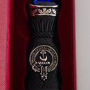 Elegant presentation box for the Hannay Clan Crest Sgian Dubh, ideal for gifting and showcasing Scottish craftsmanship.