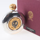 Davidson Clan Crest Pewter Sporran Flask featuring a gold-plated thistle design and customizable clan crest, perfect for whisky enthusiasts and celebrating Scottish heritage.