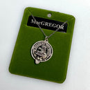 MacGregor Clan Crest Pendant showcasing Scottish heritage in a palladium finish, handcrafted in Scotland.