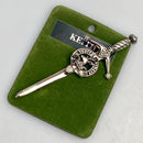 Clan Crest Pewter Kilt Pin featuring the Keith Crest, showcasing its antique palladium finish and intricate design, perfect for displaying Scottish heritage.