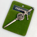 Clan Crest Pewter Kilt Pin featuring the Fergusson Crest, perfect for showcasing Scottish heritage and style.