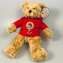 Teddy Bear with MacDonald Clan Crest Hoody Top showing off its cozy design and vibrant clan emblem for personalized gifts and comfort.