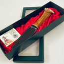 MacDonald of the Isles Clan Crest Stag Horn Sgian Dubh with a beautifully designed dragon crest made of pewter.