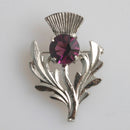 Small Thistle Brooch by Art Pewter showcasing intricate thistle design and a sparkling cut glass stone, perfect accessory for adding elegance to any outfit.