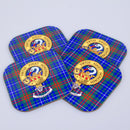 Edmonstone Clan Crest and Tartan Wooden Coaster 4 Pack showcasing vibrant gloss finishes, perfect for celebrating heritage and adding elegance to any living space.