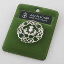 Triage Ban Brooch - Thistle design featuring intricate Celtic knot embroidery on palladium-plated pewter, perfect for adding elegance to any outfit.