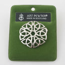 Eternal Interlace Brooch featuring intricate Celtic knot design and thistle center, crafted from palladium-plated pewter for lasting elegance.