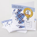 Clan Crest & Tartan Card 5 Pack showcasing a map of Scotland with vibrant tartan design and clan crest, perfect for celebrating Scottish heritage.