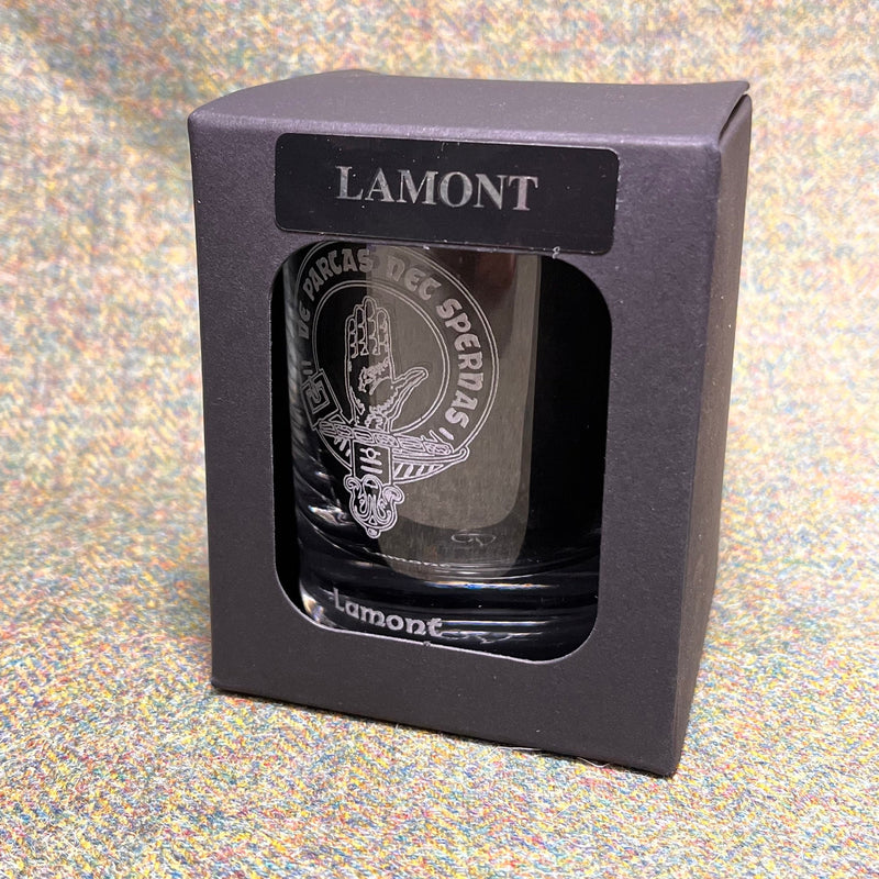 Clan Crest Whisky Glass with Lamont Crest