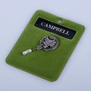 Campbell Clan Crest Pewter Tie Pin showcasing high-quality pewter with an antique palladium finish, perfect for formal occasions.