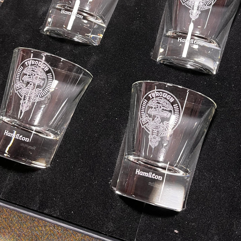Clan Crest Dram Glass Set of 6 with Hamilton Crest