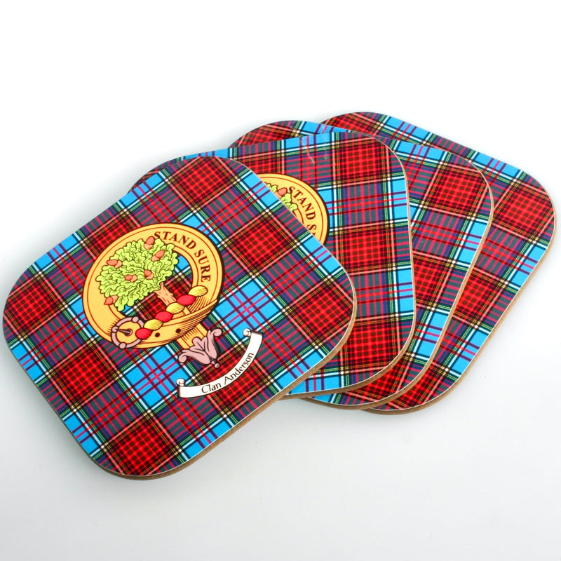 Anderson Clan Crest and Tartan Wooden Coaster 4 Pack