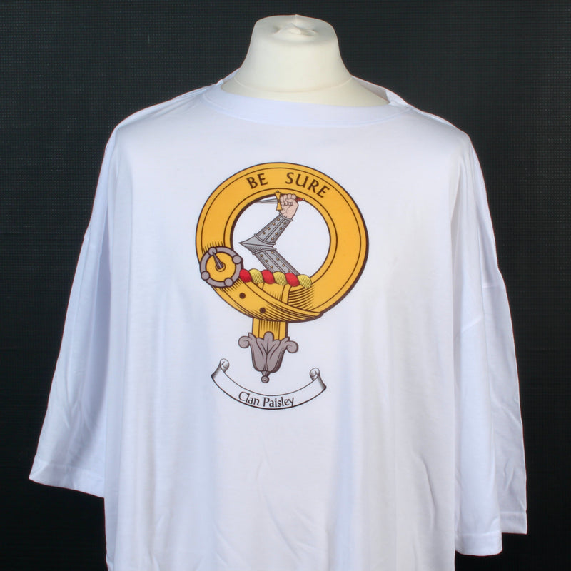 Paisley Clan Crest White T Shirt - Size 5XL to Clear
