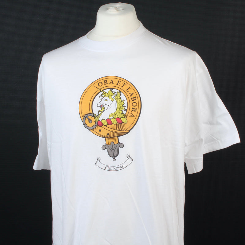 Ramsay Clan Crest White T Shirt  - Size XXL to Clear
