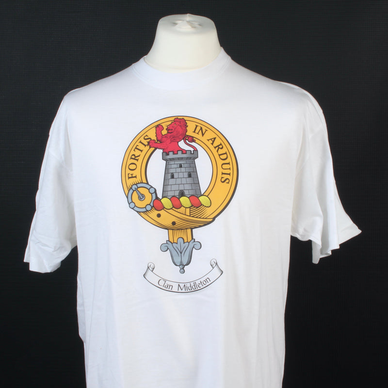 Middeleton Clan Crest White T Shirt  - Size Large to Clear