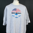 American With Scottish Roots T Shirt in grey, Size 4XL, featuring a unique printed design, perfect for fans of Scottish heritage, only one available to clear.