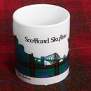 Scotland Skyline in any Tartan Mug featuring iconic landmarks like Edinburgh Castle and the Forth Rail Bridge, beautifully designed with customizable tartan patterns.