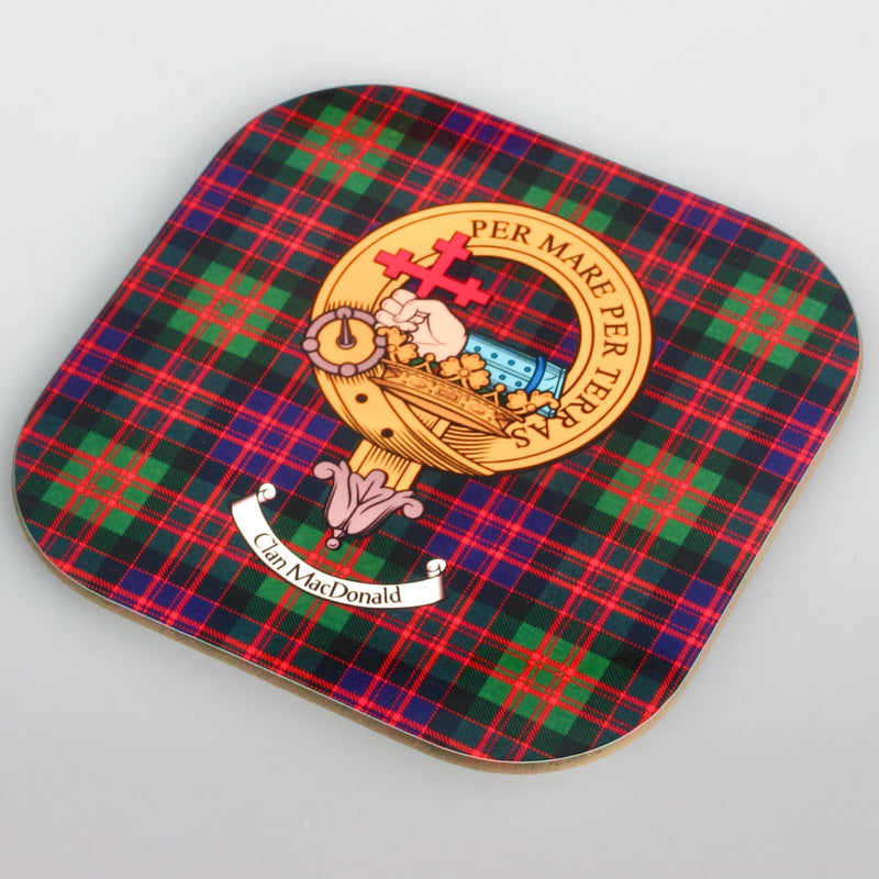 MacDonald Clan Crest and Tartan Wooden Coaster 4 Pack