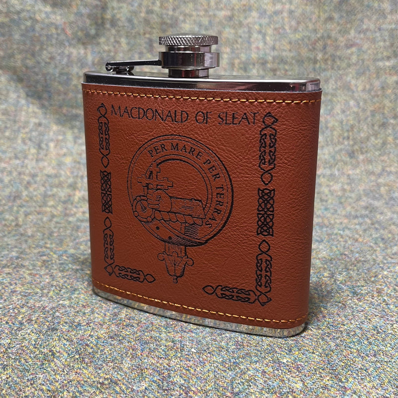 Clan Crest Leather Covered 6oz Hip Flask