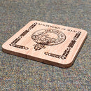 Stylish Clan Crest Real Oak Coaster made from durable oak, ideal for protecting furniture while displaying family heritage.
