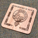 Clan Crest Real Oak Coaster showcasing a custom engraved clan crest, perfect for home decor and functionality.