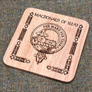 Clan Crest Real Oak Coaster showcasing intricate engraving on a high-quality oak surface, perfect for clan pride and home decor.