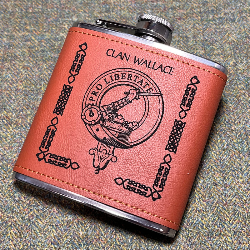 Wallace Clan Crest PU Leather Covered Hip Flask