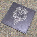Stylish Crawford Clan Crest Slate Coaster 4 Pack with protective rubber feet, showcasing Scottish heritage and elegant design for any occasion.