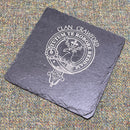 Crawford Clan Crest Slate Coaster showcasing the unique laser engraving and natural slate texture, ideal for home decor and perfect as a thoughtful gift for clan members.