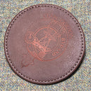 Gordon Clan Crest PU Leather Coaster featuring detailed engraving for heritage decor and furniture protection.