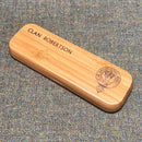 Clan Crest Wooden Pen Case With Matching Pen showcasing a stylish natural bamboo design and unique clan crest engraving.