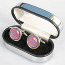 Galloway Red Tartan Cufflinks in various shapes showcasing vibrant tartan pattern, perfect for formal occasions and unique gift ideas.