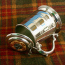 Beautifully handcrafted Pewter Tankard With Gold Trim displaying exquisite craftsmanship and a stunning thistle design.
