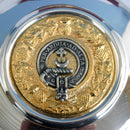Close-up of the Hannay Clan Crest Pewter Sporran Flask demonstrating its high-quality pewter craftsmanship.
