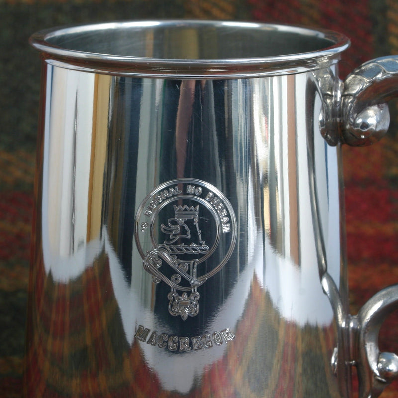 Clan Crest One Pint Pewter Tankard with Extra Engraving