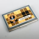 Barclay Clan Crest and Tartan Business Card Case showcasing vibrant tartan design and clan crest, perfect for professional networking and expressing Scottish heritage.