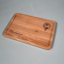 Clan Crest Engraved Wooden Chopping Board showcasing custom laser engraving on high-quality beech wood, ideal for cooking and as a decorative kitchen piece.