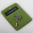 Anderson Clan Crest Pewter Tie Pin showcasing intricate design, perfect for celebrating clan pride and enhancing your wardrobe.