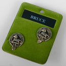 Bruce Clan Crest Pewter Cufflinks showcasing intricate antique palladium finish, perfect for adding sophistication to any formal outfit.