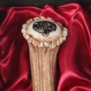 Close-up of the pewter clan crest on the MacLeod Clan Crest Sgian Dubh, highlighting its intricate design.