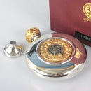 Duncan Clan Crest Pewter Sporran Flask with gold plated thistle design showcasing the clan crest, perfect for Scottish heritage enthusiasts and gatherings.