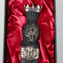 Elegant presentation box with satin lining for MacDonald Clan Crest Stone Top Thistle Design Sgian Dubh, perfect for gifting.