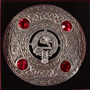 Close-up view of the Fotheringham Clan Crest Pewter Plaid Brooch, showcasing the detailed craftsmanship and unique clan crest.
