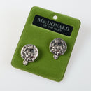MacDonald of the Isles Clan Crest Pewter Cufflinks showcasing elegant antique palladium finish, perfect for formal wear and representing family heritage.